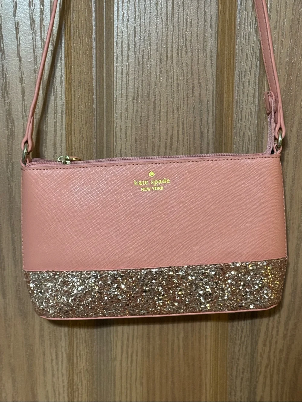 kate spade Coral Pink Crossbody with Glitter Trim & Matching Card Case